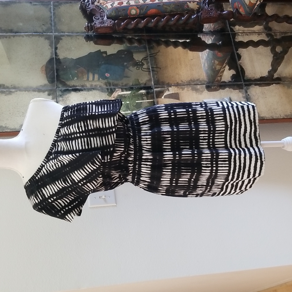 Express Asymmetrical Mini Dress Black & White Larfe Ruffle Elastic Waistband